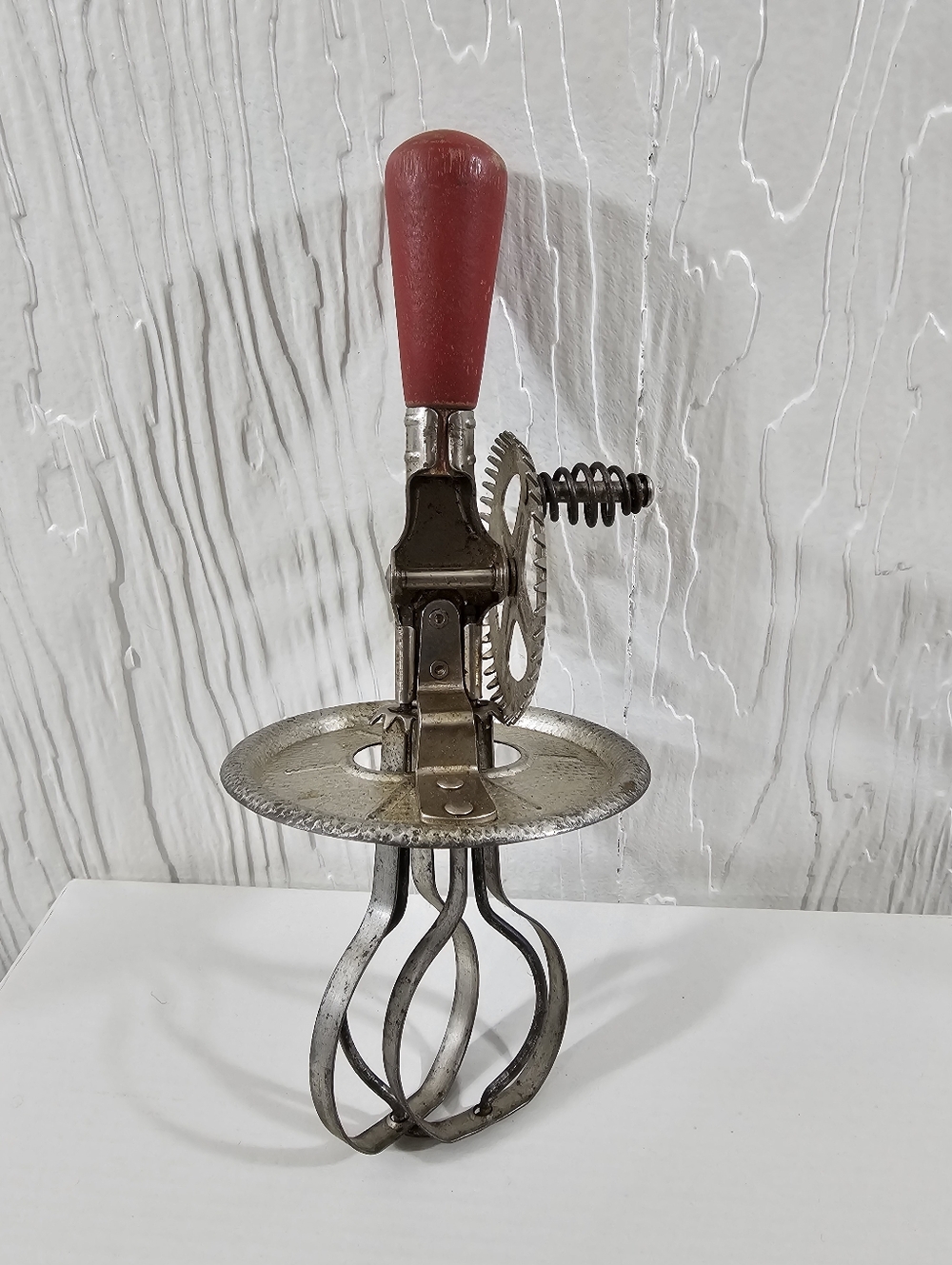 Vintage Handheld Egg Beater with Red Handle